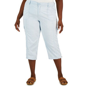 Style & Co Women's Size Plus Size Light Blue Bungee-Hem Capri Pants …